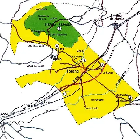 Mapa de las pedanías y diputaciones del municipio de Totana